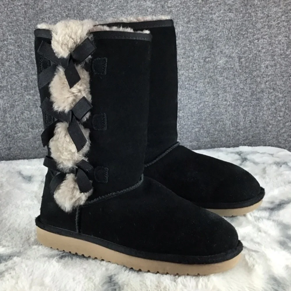 UGG Koolaburra Suede Victoria Three Bow Faux Fur Lined Boot‎ Size 7
